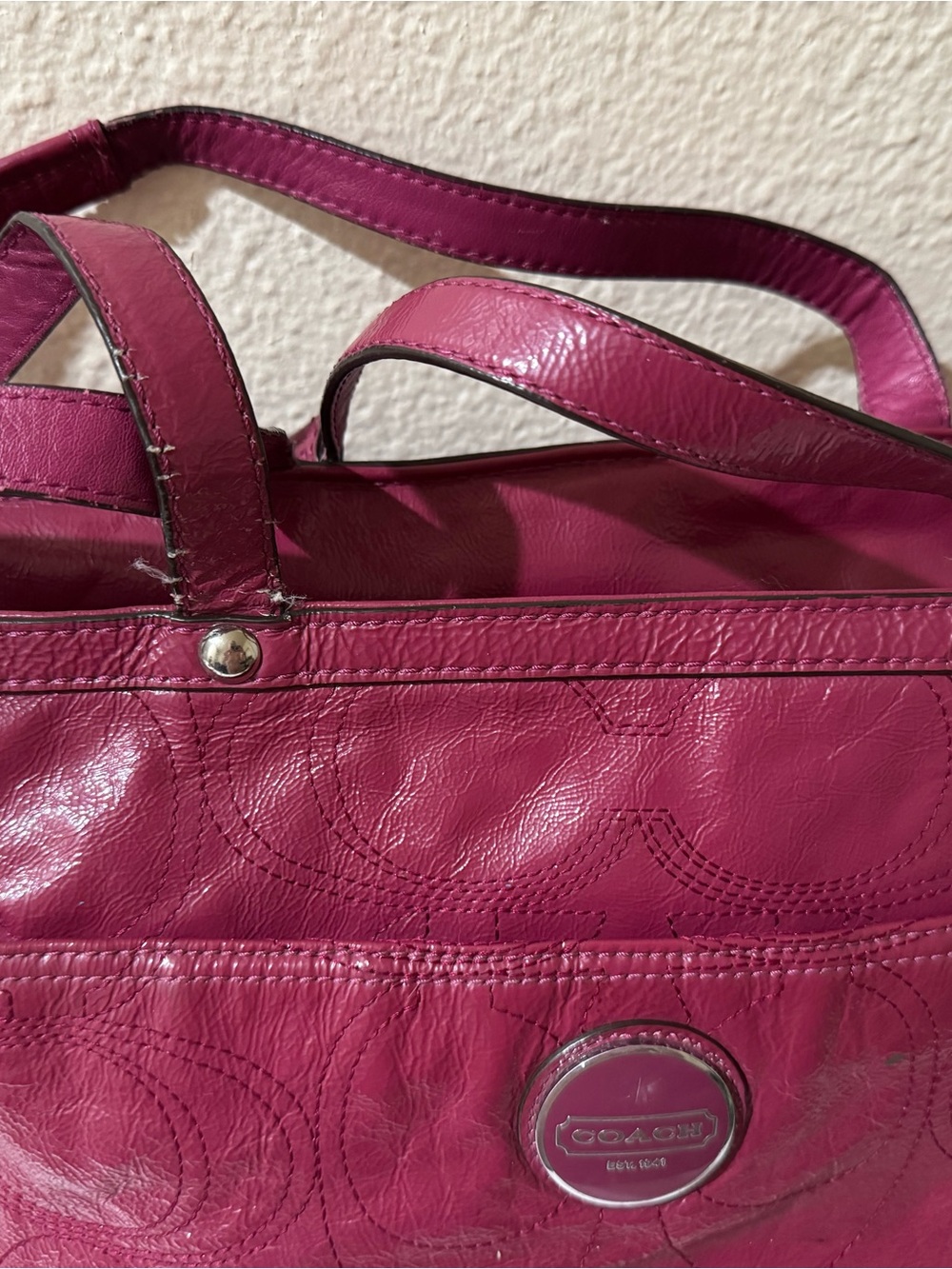 Coach Signature Leather Tote in Deep Raspberry - Picture 2 of 16